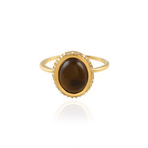 925 Sterling Silver Classic Halo Ring With Smoky Quartz & White Topaz