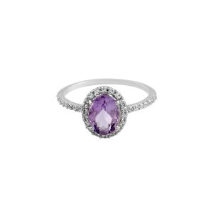 925 Sterling Silver Halo Ring With Amethyst & American Diamond