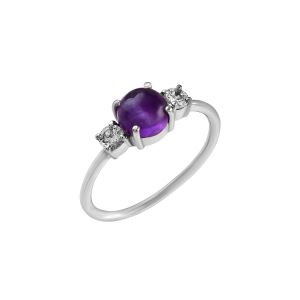 925 Sterling Silver Dainty Ring With Amethyst & White Topaz