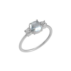 925 Sterling Silver Dainty Ring With Blue Topaz Sky & White Topaz