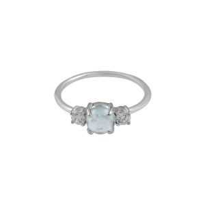 925 Sterling Silver Dainty Ring With Blue Topaz Sky & White Topaz