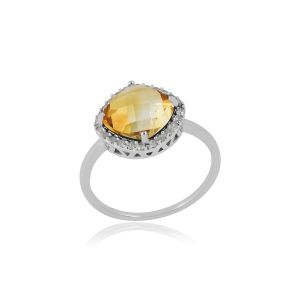 925 Sterling Silver Classic Ring With Citrin & White Topaz