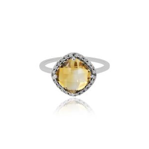 925 Sterling Silver Classic Ring With Citrin & White Topaz