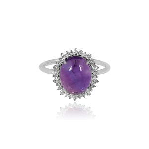 18Kt White Gold Natural Diamonds & Natural African Amethyst Woman Gemstone Ring