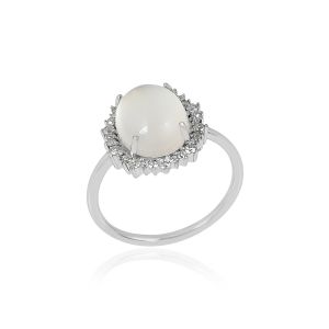 18Kt White Gold Natural Diamonds & Natural Moon Stone Blue Woman Gemstone Ring