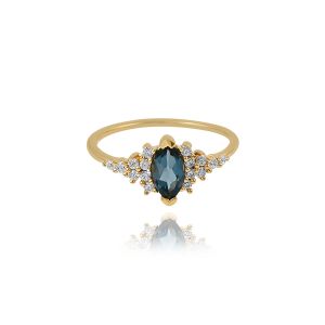 925 Sterling Silver Ring With Blue Topaz London & American Diamond